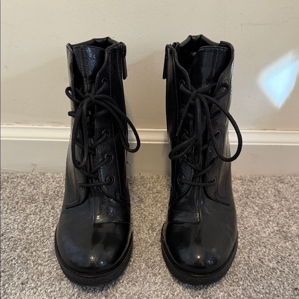 MICHAEL Michael Kors Shiny Black Lace-Up Boots